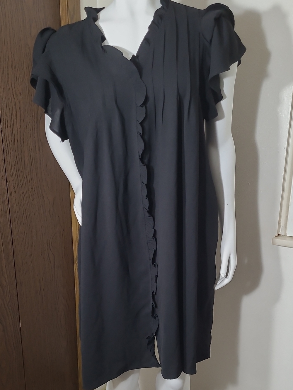 Black Ruffle-Trim Shift Dress - Women